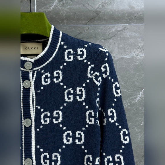 Gucci Navy Blue GG Jacquard Knit Cardigan - Picture 4 of 6